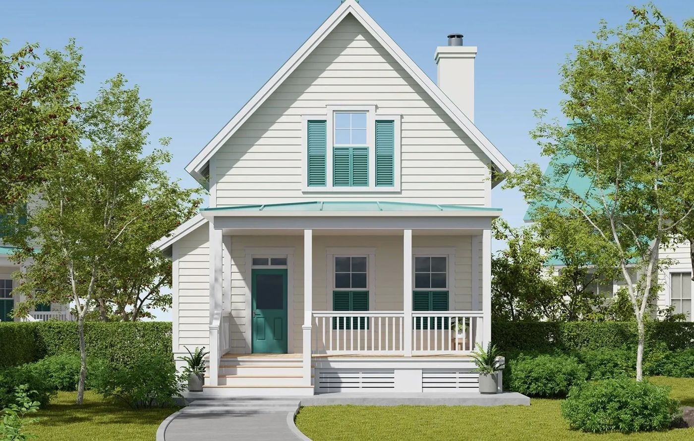 A white house with a front porch